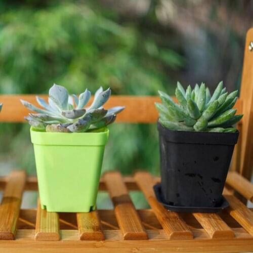 Square Plastic Flower Succulent Plant Pot Planting Holder Flowerpot with Tray Plastic Nursery Pots for Succulent Plants 2021