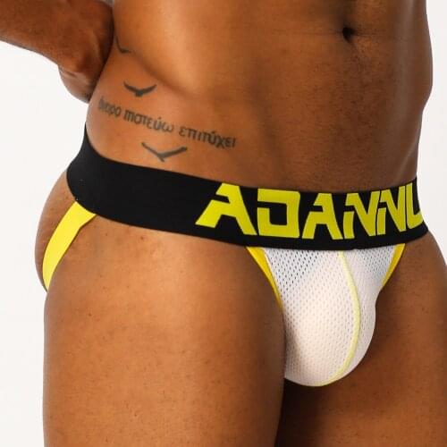 2020 Hot Sell Mens Fashion Cotton Nylon Patchwork Underwear Mens Thongs Briefs Sexy Bikini Gay Jockstrap Tight Reveal Buttocks