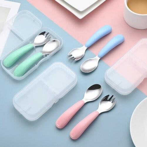 Baby Tableware Set Infant Food Feeding Spoon Fork Gadgets 304 Stainless Steel BPA Free Toddler Cartoon Dinnerware Cutlery Gifts