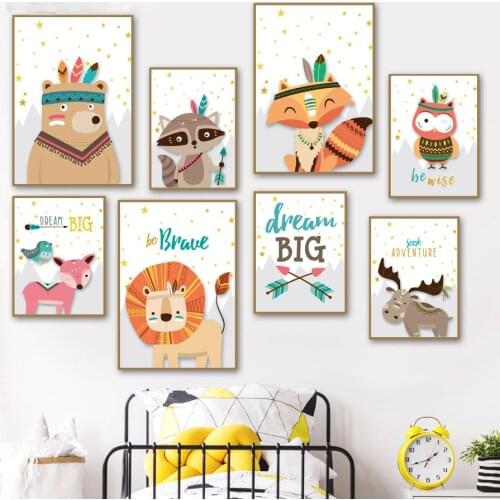 Nuesery Decor Canvas Painting Baby Kids Room Decoration Art Poster Cute Animal Cartoon Lion Pictures Prints On The Wall