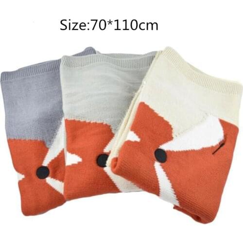INS fox blanket childrens knitted blanket cover beach mat baby holding blanket Animal Knitting Air-Condition Swaddle 73x110cm