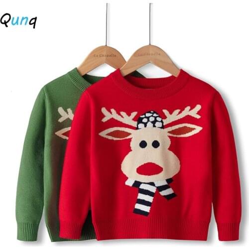 Fall Winter Christmas Kids Sweater Cartoon Elk O-neck Toddler Girl Knitting Clothes 2 3 4 5 6 Year Children Tops for Boys