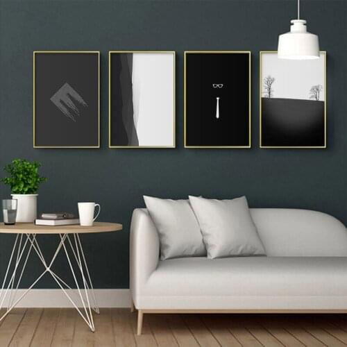 Black White Poster Modern Abstract Wall Art Glasses Tie Print Nordic Canvas Painting Minimalist Picture Living Room Home Decor