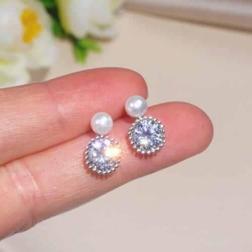 New Trendy Round Cubic Zircon Earrings for Women Luxury Shiny Crystal Stud Earrings Female Elegant Wedding Pearl Jewelry Gifts
