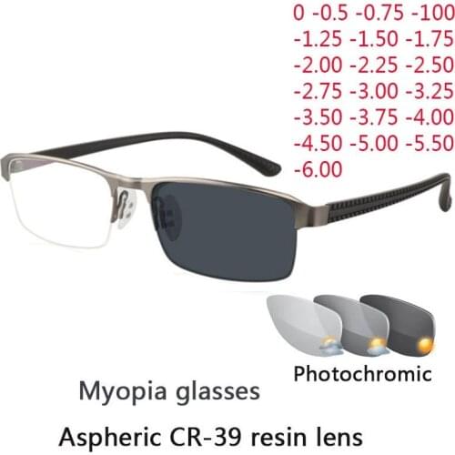 Transition Sunglasses Photochromic Eyeglasses Finished Myopia Glasses Men Optical Glasses 0 -0.5 -0.75 -1.0 -2.0 To-6.0