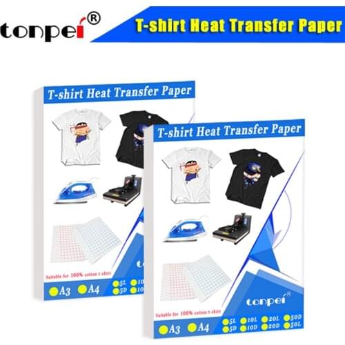 A3 A4 T shirt Heat Transfer paper for light / dark color 100% Cotton Fabrics Cloth inkjet Printing Design