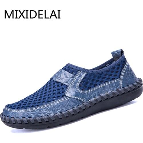 Men Shoes 2020 Summer Breathable Mesh Shoes Mens Casual Shoes Genuine Leather Fashion Summer Shoes Man Soft Comfortable Size 48