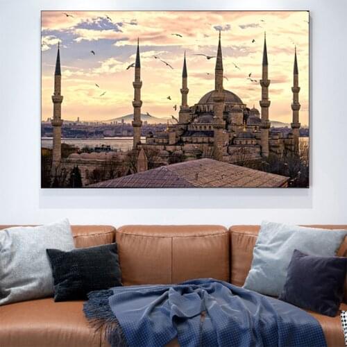Turkey Istanbul Canvas Paintings Sultan Ahmet Mosque City Poster Print Wall Art Pictures for Living Room Wall Decoration Cuadros
