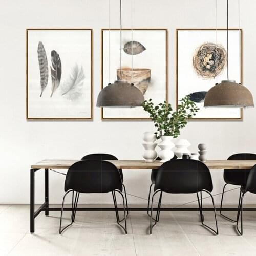 Vintage Abstract Feathers and Stones Canvas Painting Wall Art Nordic Posters and Prints Wall Pictures for Living Room Decoration