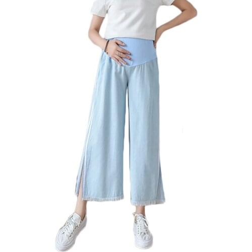 Vintgae Washed Denim Maternity Jeans for Pregnant Women Clothes Elastic Waist Belly Loose Pants Pregnancy Gravidas Clothing 2020