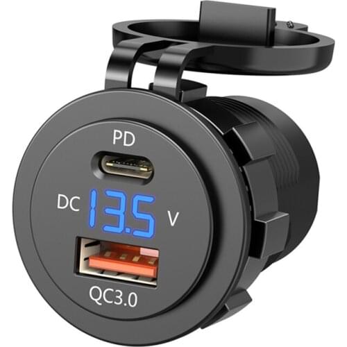 IP66 Water Proof 12V DC Power Delivery QC3.0 Dual Type-c 5V 3A USB Motorcycle Cigarette Lighter Socket Charger Connector PD DXAC