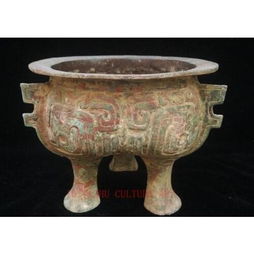 YIZHU CULTUER ART H 6.5'' Superb Collected China Ancient Bronze Carving Incense Burner Decoration