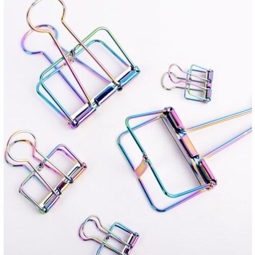 2020 New Colorful Hollow Long Tail Clip Cross Border Hot 19mm/32mm/51mm Metal Plating Rainbow Paper Clip Dovetail Clip