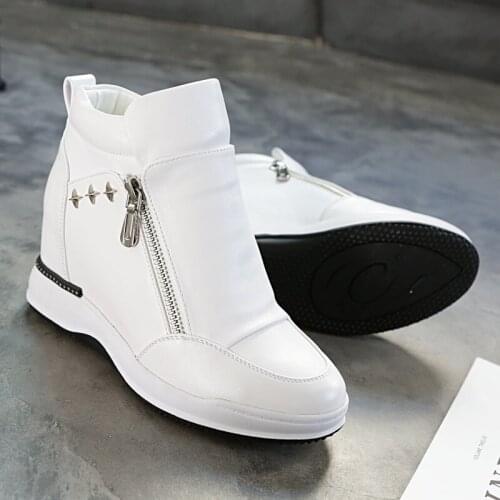 Platform Sneakers Women Autumn White Zipper Casual Shoes Wedge 8cm 2021 Womens Vulcanize Shoes