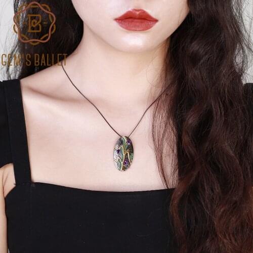 GEMS BALLET Georgia O'keeffe Leaf Pendant 1.07Ct Natural Amethyst 925 Sterling Silver Vintage Necklace For Women Jewelry