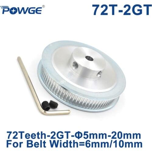 POWGE 72 Teeth 2GT Timing Pulley Bore 6/6.35/8/10/12/14/15/16/17/19/20mm for GT2 Open Synchronous belt width 6/10mm 72Teeth 72T
