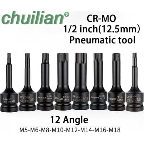 1Pcs Torx Bit Socket 1/2" Drive Star Bit 12 Point MM Spline M5 M6 M8 M10 M12 M14 M16 M18 Chrome Vanadium Screwdriver Bits Too