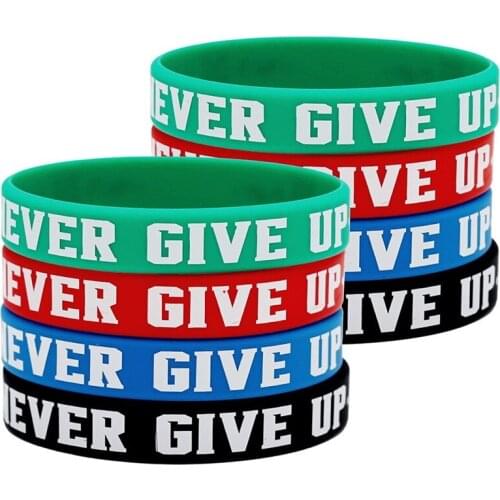 300pcs Inspirational Quote Never Give Up Silicone Bracelets Rubber Wristbands Free Shipping by DHL