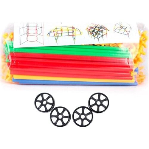 310PCS Straw Constructor STEM Building Blocks Toys for Kids'Education,Colorful Plastic Engineering Toys Gift with Wheels