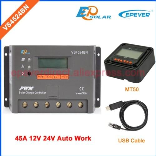 45V 12V solar cells charger regulator VS4524BN with USB cable communication cable and MT50 remote meter Solar panels PWM EPEVER