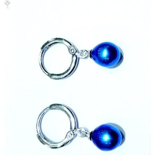 5 pairs / lot women Jewelry Earring 8x9mm deep blue oval round pearl dangle hook earring highlight Freshwater pearl