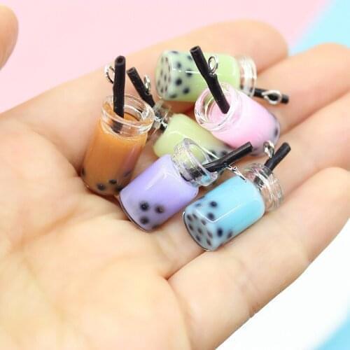 5Pcs 3D Miniature Kawaii Pearl Milk Tea Cup Pendants Resin Figurine Charms Pendant for DIY Necklace Making Accessories