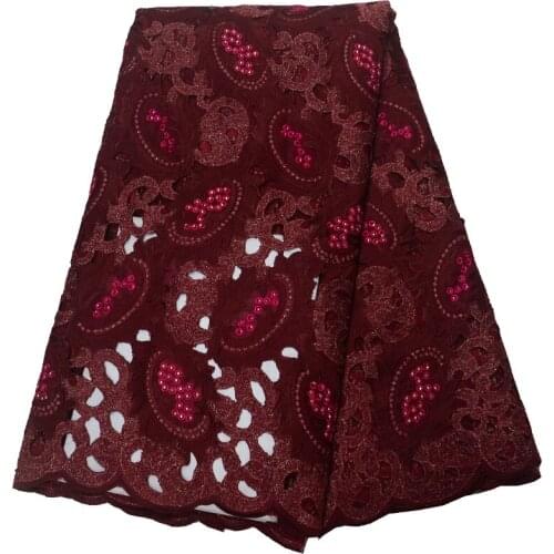 5yards/pc) High grade hand cut African Swiss voile lace fabric with gorgeous embroidery and beads stones for party dress CLP229