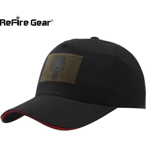 ReFire Gear Tactical Baseball Cap Skull Embroidery US Steal Army Snapback Casual Cotton Baseball Cap Men Women Baseball Hat