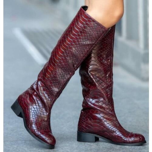 Mio Gusto Brand PARLEY, Black Wine-Red Tan, high Quality Low Heel Knee-High Warm Winter Women 's Boots , platform boots , women boots, shoes for women 2021