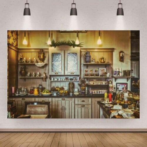 Retro Style Kitchen Interior Decoration Artistic Portrait Shot Backdrops Kids Family Studio Photo Background Poster Table Decor