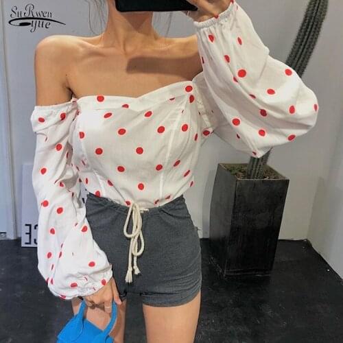 Retro Palace Style Polka Dot Square Collar Wrapped Bubble Sleeve Shirt Sexy Chic Female Shirts Elegant Short Top Blouse 13314