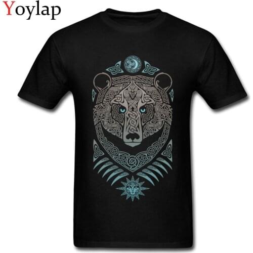 Forest Lord Art Design Bear Tattoo T-shirt Fabulous Cool Mens Customized Tees White Tops Pure Cotton