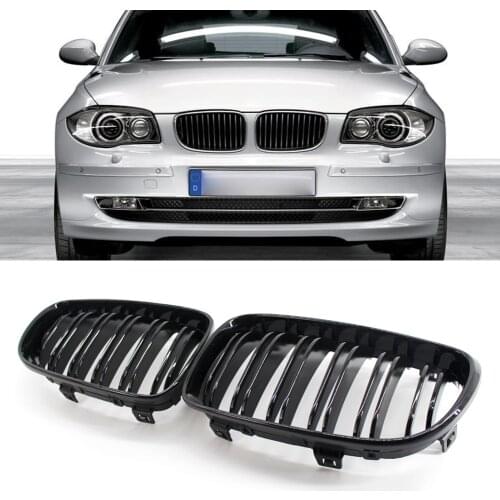 Glossy Black Front Hood Kidney Grille Grill ABS Dual Line Compatible for BMW E81 3-Door E87 5-Door E82 Coupe E88 Cabriolet
