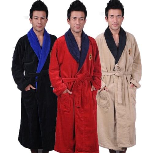 Cotton Bathrobe Men Plus Size XXL Mens Nightgown Women Nightdress Ladies Thick Towel Fleece Soft Long Warm Antumn Winter Black