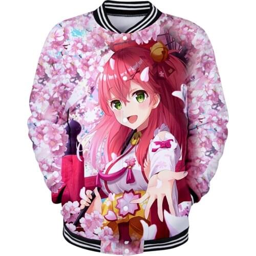 HOLOLIVE VTuber Sakura Miko 3D autumn winter Holiday Men/Women casual Baseball Uniform Streetwear Kawaii Style sweatshirt