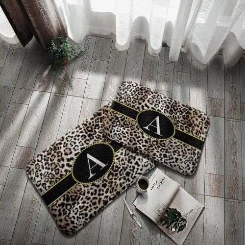 Leopard Floor Door Rugs 40*60cm 26 Letters Small Carpet Soft Coral Velvet Water Absorption Mats Bathroom Non-Slip Mat Home Decor