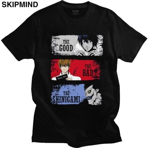 Cool The Good The Bad The Shinigami Light Yagami L T-shirt Men Short Sleeve Death Note Ryuk Tee Shirt 100% Cotton Tshirt Gift