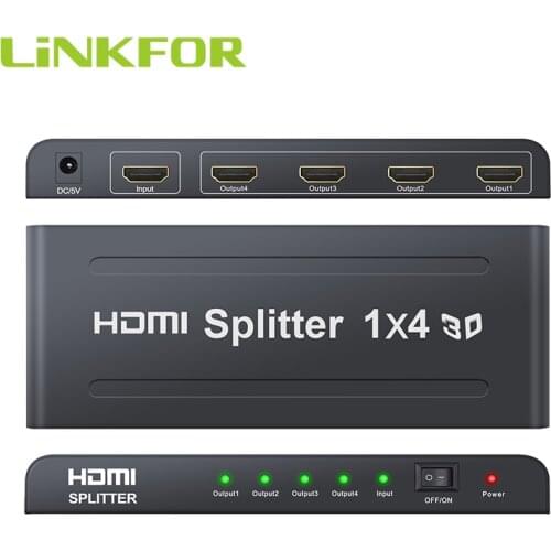 LiNKFOR HDMI-Compatible 1X4 1 In 4 Out Splitter Support 3D 4K@30Hz HDMI-Compatible Splitter Distributors For XBOX HDTV DVD PS3 4