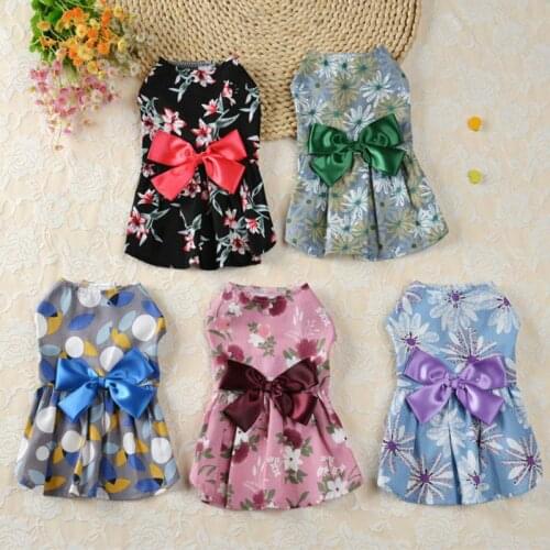 Sweet Floral Dog Dress Pet Clothes For Dog Summer Bowknot Dresses Vest Shirts Sundress Small Dog Puppy Chihuahua Clothing