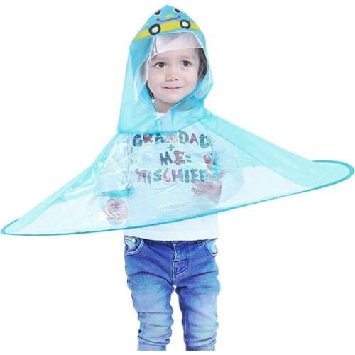 Cute Boys Girls Rain Coat UFO Children Umbrella Hat Magical Hands Free Raincoat Foldable Portable Cartoon Stylish Raincoats *65