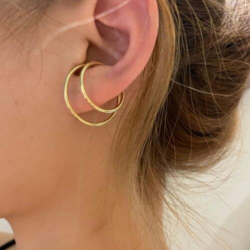 Fashion Double Layers Circle Metallic Clip On Earrings For Women Personality Statement New Jewelry