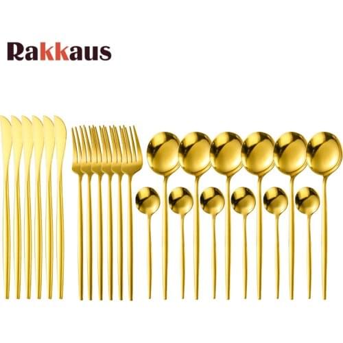 24Pcs/set Gold Dinnerware Set 18/10 Stainless Steel Cutlery Set Tableware Dinner Knife Fork Spoon Flatware Set Dishwasher Safe