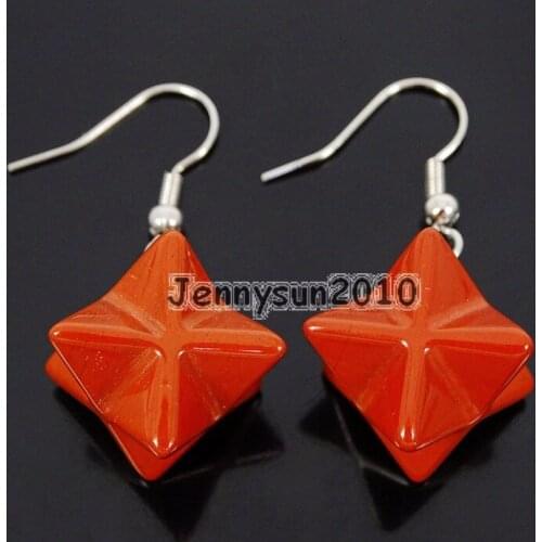 Natural Red Ja-sper Gems Stone Merkaba Healing Reiki Chakra Pendant Silver Plated Hook Earrings Set 5 Pairs/Pack