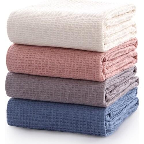 Pure Cotton Bed Sofa Cover Waffle Blanket Plain Quilt Towel Quilt Women Wrap Blanket Travel Throw Blanket Casual Nap Blanket