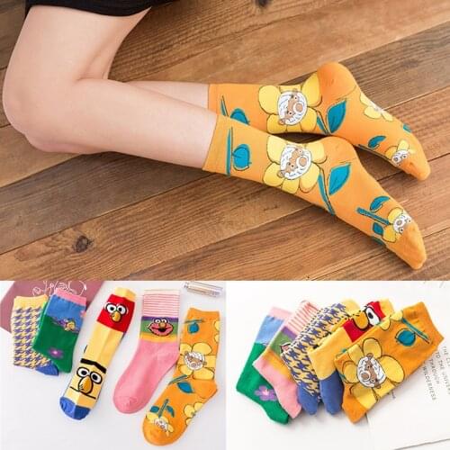 Sesame Street Cartoon Socks Elmo Cookie Monster Ladies Socks Women Novelty Funny Socks Happy Cute Kawaii Cotton Socks For Girls