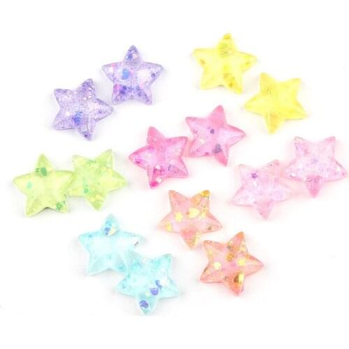 Newest 20mm Glitter Transparent Style Resin Cabochon Flatback Kawaii Star Plastic Cameo Clay Beads Hair Jewelry DIY Ornaments