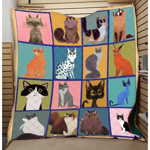 Cute Cat Print Quilt Fashionable High End Cartoon Kids School Adults Bed Summer Cool Quilt Creative Hot Sales Dropshipping