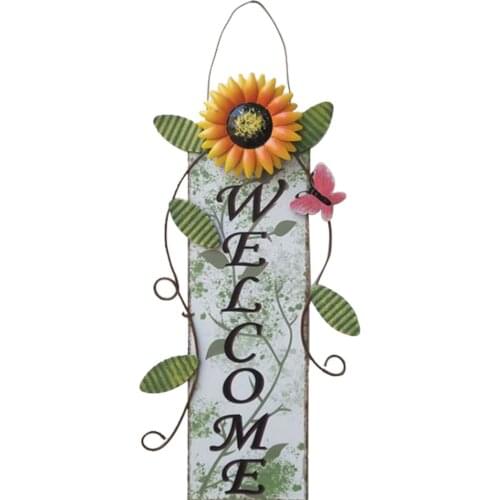 Sunflower Welcome Sign Wall Hanging Decor Fence Decoration Metal Children Gifts Nordic Vintage Style WELCOME Listed