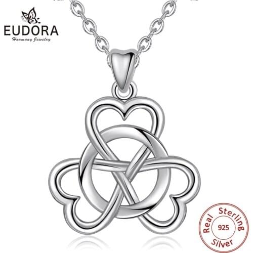 Eudora Genuine 925 Sterling Silver Celtic knot Pendant Celtic Shamrock Necklace Good Luck Fine Jewelry For Women Men CYD044-2