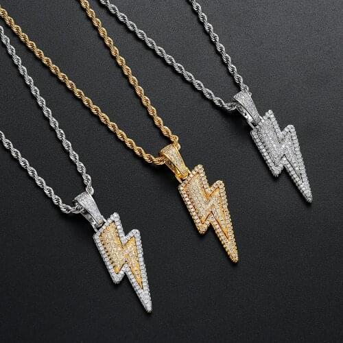 Iced Out Bling Lightning Pendants With Tennis Chain Copper Material AAA Cubic Zircon Mens Hip Hop Jewelry Gift